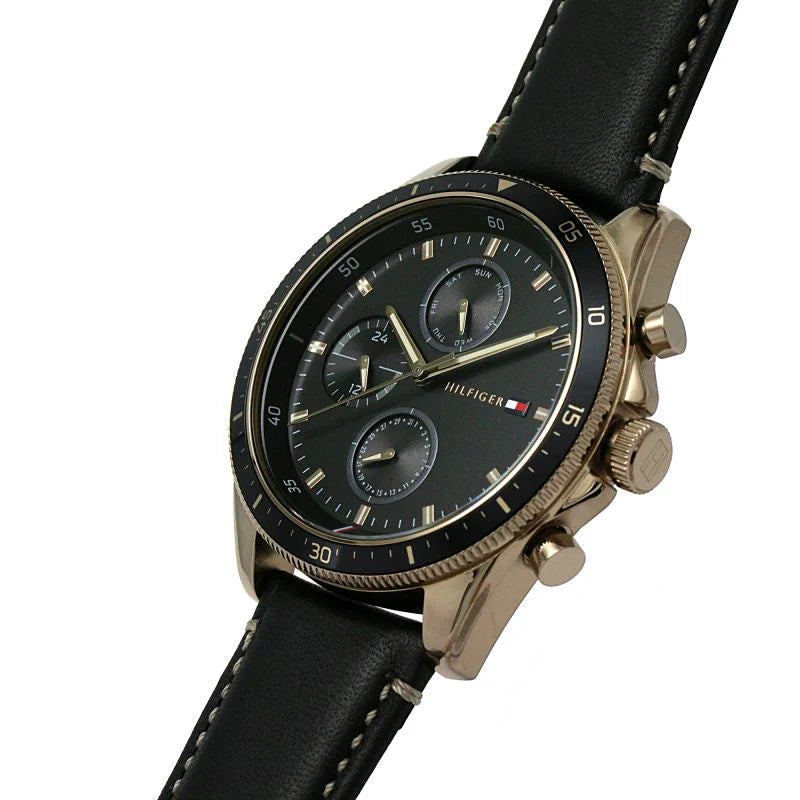 Tommy Hilfiger Black Leather Multi-function Men's Watch - 1791836